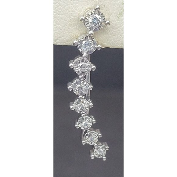 Sterling Silver CZ Graduated Climber Earrings – Curved Ear Climbers 2.2g 40 - Picture 4 of 7